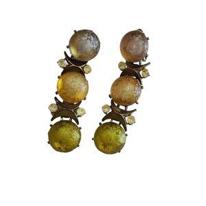 Vintage 80s Unsigned Mottled Acrylic Hinged Clip Earrings (A2955)